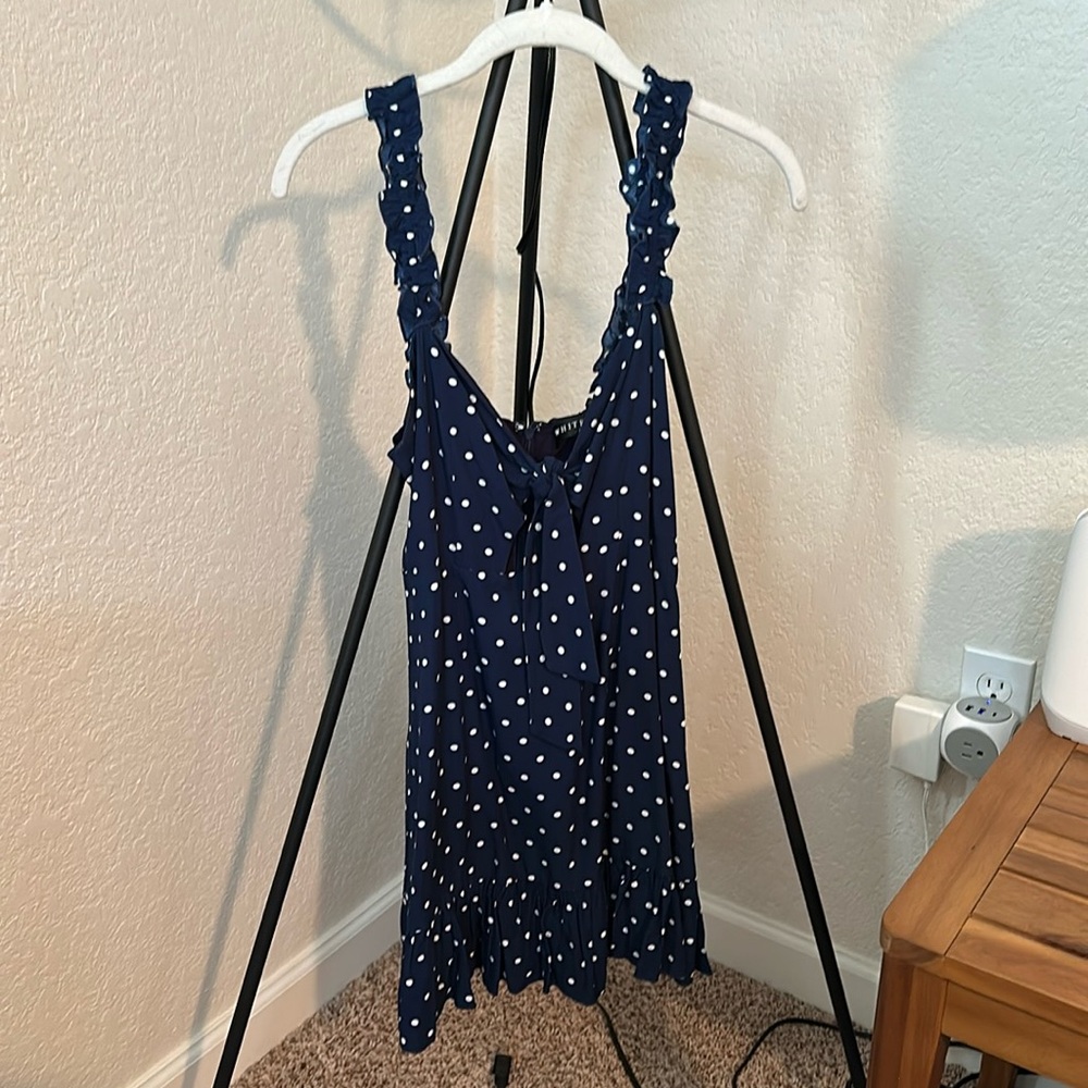 White fox blue and white polka dot mini dress. Size small